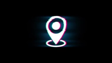 Glitch Retro Vintage Animasyon Yer Haritası Sembol.