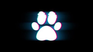 Glitch Retro Vintage Animasyon Üzerinde Paw Simge Sembolü.