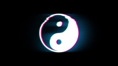 Glitch Retro Vintage Animasyon Armoni Sembolü Yin Yang Sembolü.