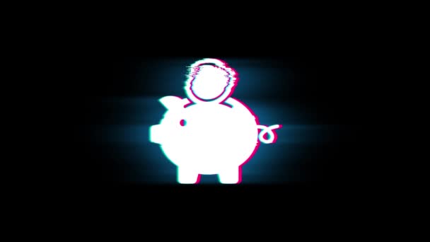 Piggy Bank ahorrar dinero Símbolo en Glitch Retro Vintage Animación . — Vídeos de Stock