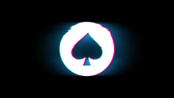 Playing Card Suit Spade Symbol on Glitch Retro Vintage Animation