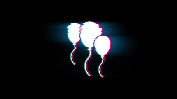 Ballonger symbol på glitch Retro vintage animation. — Stockvideo