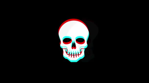 Crâne icône Vintage Twitched Bad Signal Animation . — Video