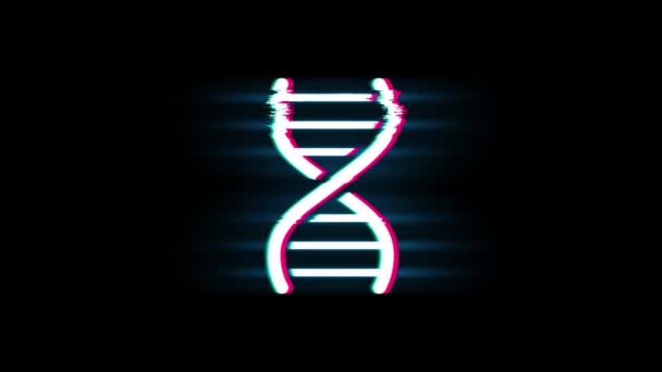 DNA helix symbool op glitch retro vintage animatie. — Stockvideo