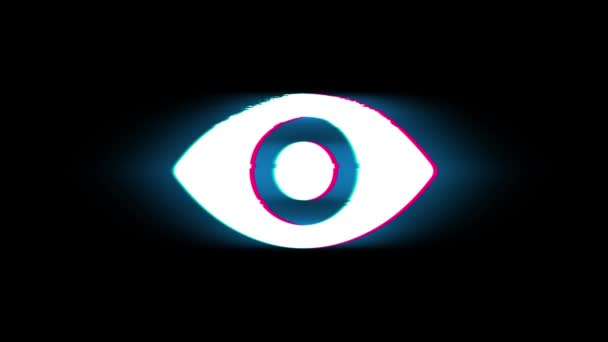 グリッチレトロヴィンテージアニメーションの人間の顔の目のビューシンボル. — ストック動画