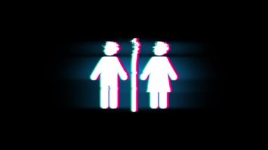 Glitch Retro Vintage Animasyon Erkek ve Kadın Erkek ve Kadın Sembol.
