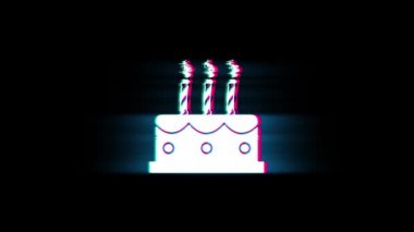 Glitch Retro Vintage Animasyon Doğum Günü Pastası Sembolü.