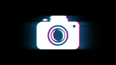 Glitch Retro Vintage Animasyon Kamera Fotoğraf Sembolü.