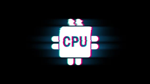 Computer digitale CPU symbool op glitch retro vintage animatie. — Stockvideo