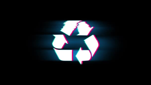 Triangular Arrows Recycle Symbol on Glitch Retro Vintage Animation. — Stock Video