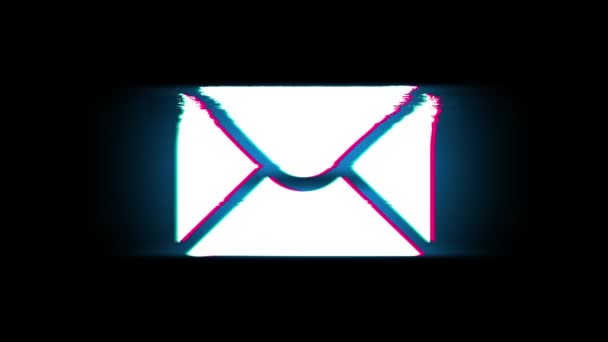 Mail massage symbool op glitch retro vintage animatie. — Stockvideo