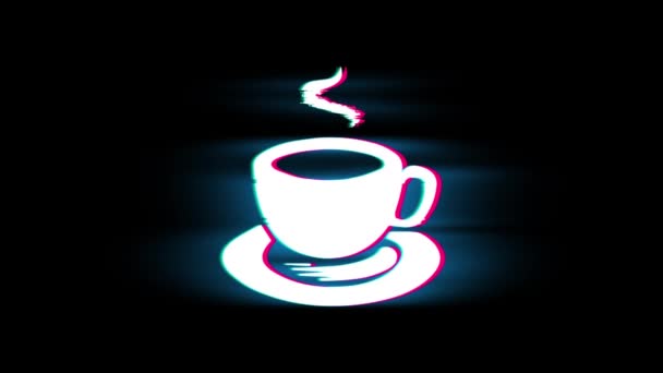 Cup Of Tea Symbol on Glitch Retro Vintage Animation. — Stock Video