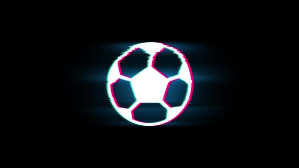 グリッチレトロヴィンテージアニメーション上のサッカーボールサッカーシンボル. — ストック動画