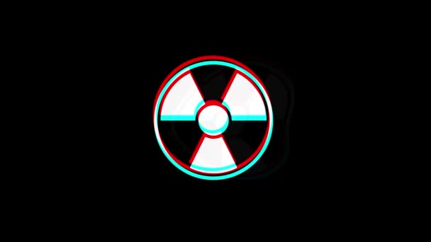 Radyasyon Nükleer Dikkat simgesi Vintage Twitched Kötü Sinyal Animasyon. — Stok video
