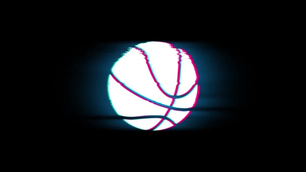 Glitch Retro Vintage Animasyon Basketbol Topu Sembolü. — Stok video