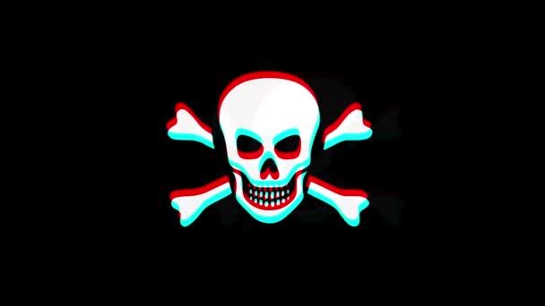 Skull And Crossbones icon Vintage Twitched Bad Signal Animation. — Stock Video