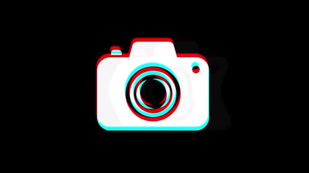 Icono de fotografía de cámara Vintage Twitched Bad Signal Animation . — Vídeo de stock