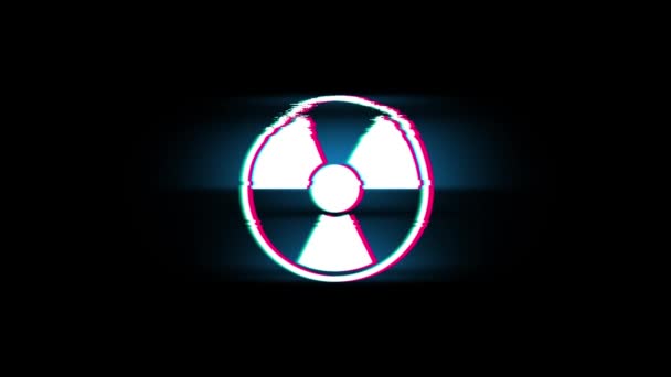 Strålning Nuclear varning symbol på glitch Retro vintage animation. — Stockvideo