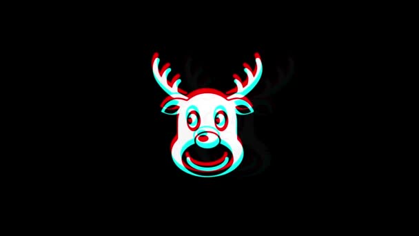 Christmas Reindeer Xmas Deer icon Vintage Twitched Bad Signal Animation. — Stock Video