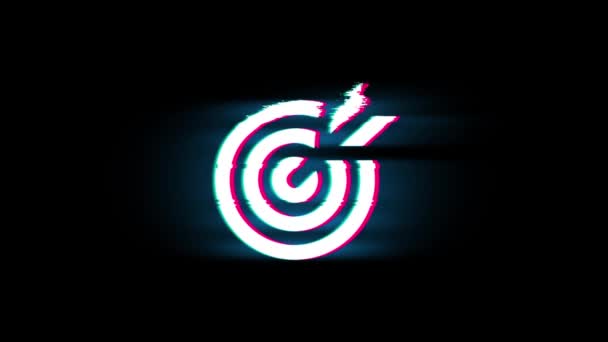 Simbolo del pittogramma dell'emblema dell'obiettivo su Glitch Retro Vintage Animation . — Video Stock