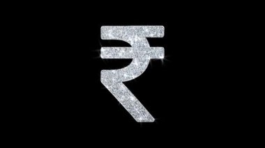 Rupee Indian Currency Icon Shining Glitter Loop Blinking Particles .