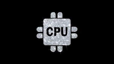 Computer Digital CPU Icon Shining Glitter Loop Blinking Particles .