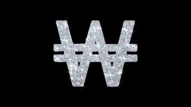 Güney Kore Won Para Birimi Simgesi Shining Glitter Loop Yanıp Sönen Parçacıklar .