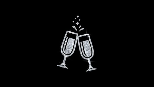 Cheers Toast Due Bicchieri ChampagneIcon Brillante Glitter Loop lampeggiante Particelle  . — Video Stock