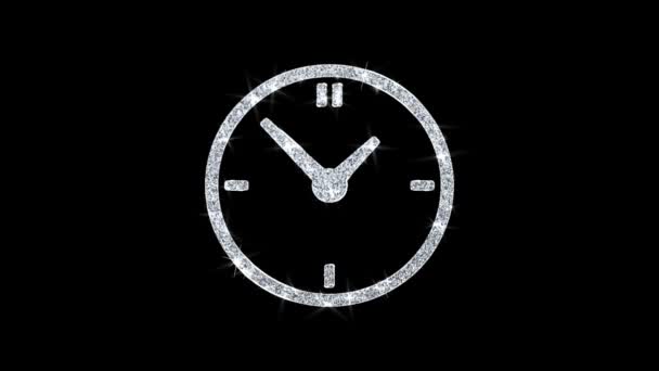 Часы следят за иконой, ослепляющей частицы  . — стоковое видео