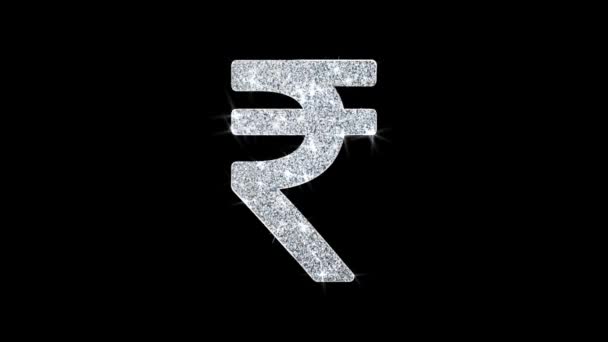 Rupia de moneda india icono brillo brillo lazo parpadeo partículas  . — Vídeo de stock