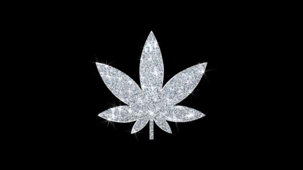 Marihuana-Blatt-Ikone glänzt glitzernde Schleife blinkende Teilchen . — Stockvideo