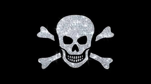 Skull And Crossbones Icon Shining Glitter Loop Blinking Particles . — Stock Video