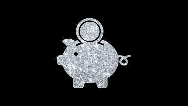 Sparschwein spart Geld Ikone glänzt Glitzerschleife blinkt Teilchen . — Stockvideo