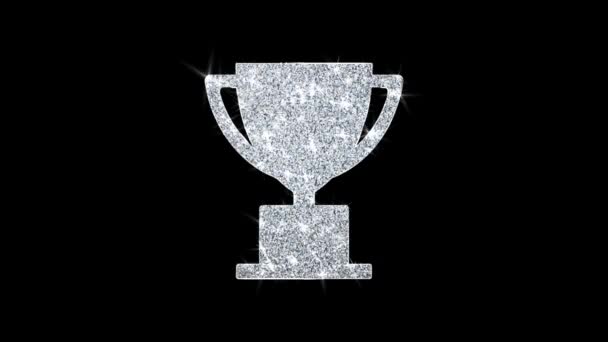 Trophy Win Cup Icon Shining Glitter Loop Blinking Particles . — Stock Video