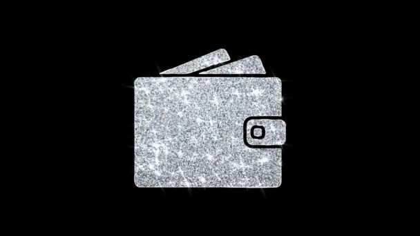 Wallet Purse Card Holder Icon Shining Glitter Loop Blinking Particles . — Stock Video