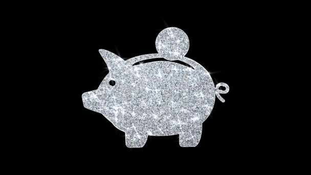 Piggy Bank moneta ikona świeci błyszcząca pętla migające cząstki . — Wideo stockowe