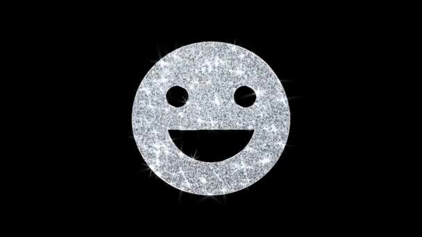 Μεγάλο χαμόγελο emoji Icon λάμπει γκλίτερ βρόχος αναβοσβήνει σωματίδια . — Αρχείο Βίντεο