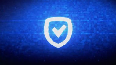 Güvenlik Kalkanı Sembolü Dijital Piksel Gürültü Hatası Animasyonu.