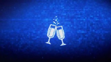 Cheers Tost İki Bardak Şampanya Sembolü Dijital Piksel Gürültü Hatası Animasyon.