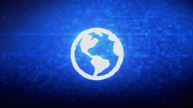 Küre, online, dünya, Harita Earth Symbol Dijital Piksel Gürültü Hatası Animasyon.