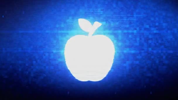 Κινούμενη εικόνα σφάλματος θορύβου ψηφιακού pixel με σύμβολο Apple. — Αρχείο Βίντεο