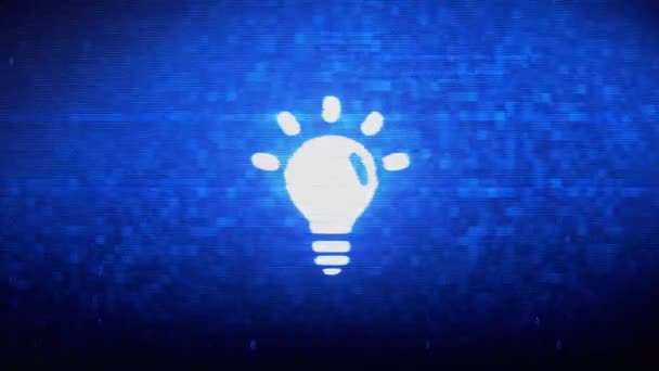 Símbolo de luz da lâmpada Animação de erro de ruído de pixel digital . — Vídeo de Stock