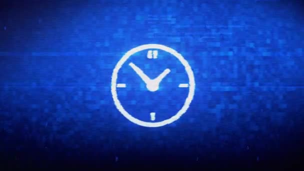 Animace symbolu hodinového kukátka digitální obrazové body chyba šumu. — Stock video