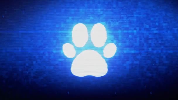 Paw Icon符号数字像素噪声错误动画. — 图库视频影像