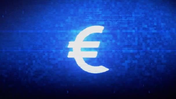 URO Símbolo de moneda europea Digital Pixel Noise Error Animación . — Vídeo de stock