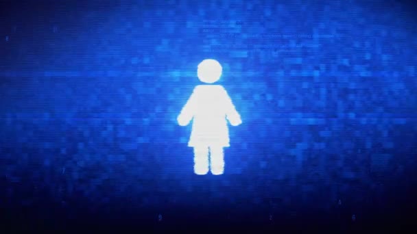 Frau weibliches Symbol digitales Pixel Rauschen Fehleranimation. — Stockvideo