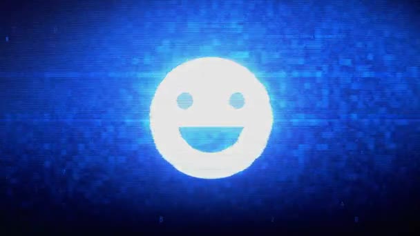 Gran sonrisa Emoji Symbol Digital Pixel Noise Error Animación . — Vídeo de stock