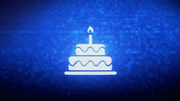 Animação do erro do ruído do pixel digital do símbolo do bolo de aniversário . — Vídeo de Stock