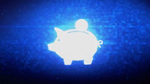 Sparschwein-Münzsymbol digitales Pixel-Rauschen-Fehleranimation. — Stockvideo