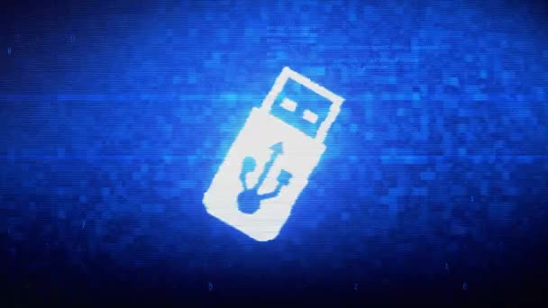 USBフラッシュドライブシンボルデジタルピクセルノイズエラーアニメーション. — ストック動画